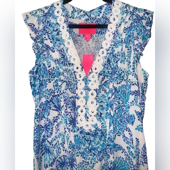 NWT Lilly Pulitzer Joan Tunic Dress in Turquoise Oasis Shell Me You Love Me XS - Picture 2 of 6